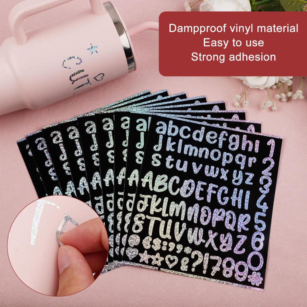 10 Sheets Glitter Letter Stickers for Stanley Cup, Shining Silver Name Vinyl Sparkly Letter Waterproof Self Adhesive Shiny Alphabet Number Decals for Tumblers Water Bottle Phone Laptop Decoration - Image 5