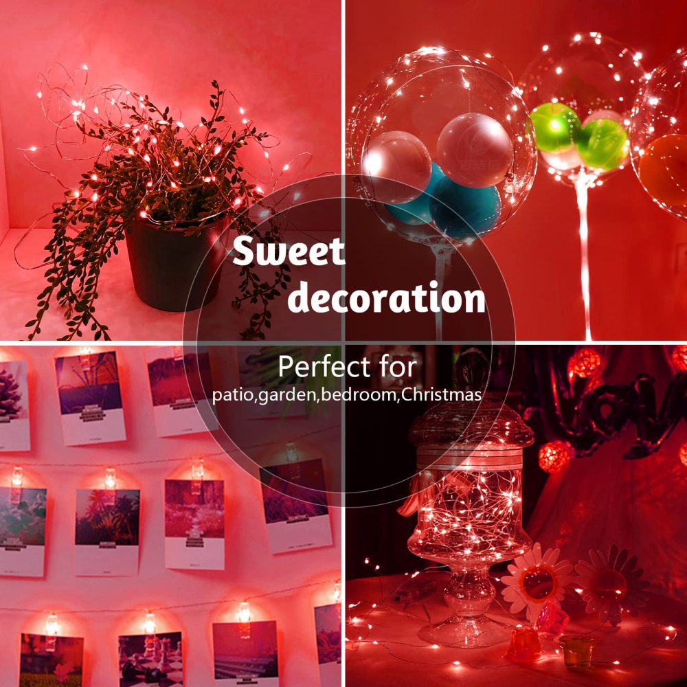 cshare Valentines Decorations Fairy Lights, 9.8ft/3m 30LEDs Fairy Lights Battery Silver Copper Wire DIY Christmas Halloween Decoration for Bedroom Party Festival Indoor Valentines Gifts for her (Red) - Image 2