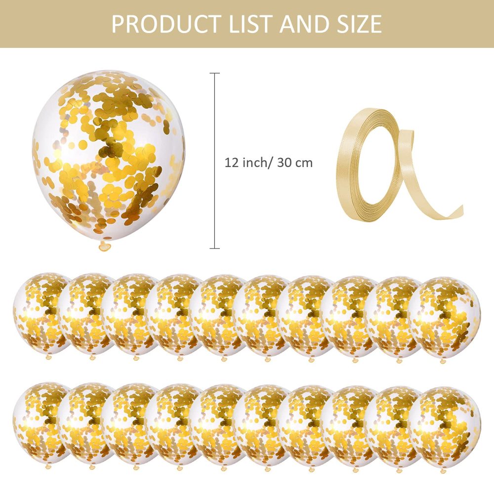 Unisun Confetti Balloons, 20pcs Gold Sequins Balloons Set 12" Inch Latex Party Balloon for Birthday Wedding Baby Shower Anniversary Celebrations Party Decorations - Image 7