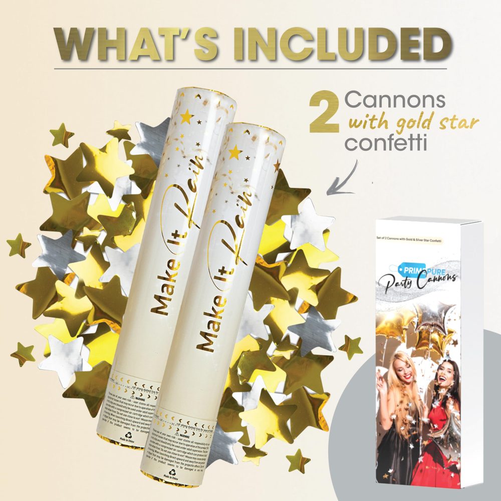 2 Pack Gold Stars Confetti Cannons Party Poppers | Party Cannon Confetti for New Years Eve, Weddings, Graduations, Celebrations, Photoshoot, and Birthdays | Large Gold Confetti Giant Shooters Gun Tube - Image 7