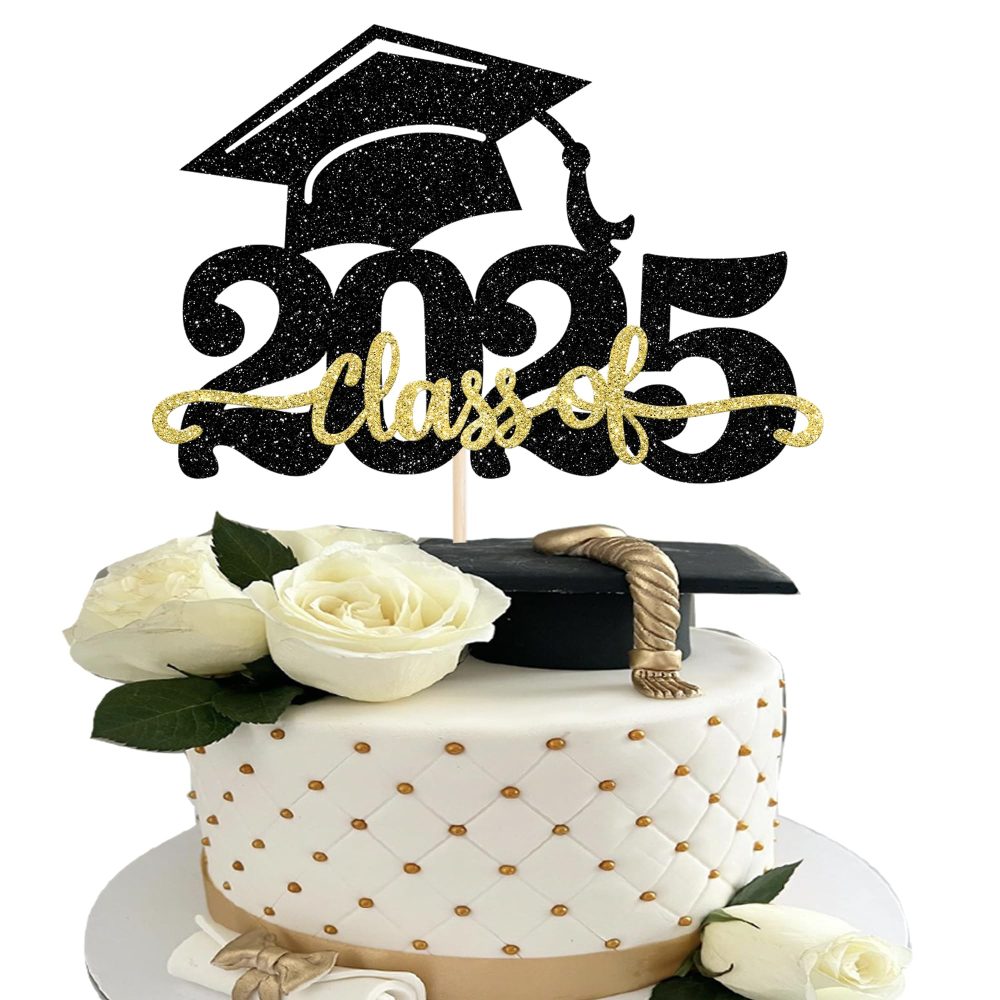 SYKYCTCY 1 Pack Class of 2025 Cake Topper Glitter Congrats Grad Cap 2025 Graduation Cake Pick for 2025 Graduation Theme High School Graduate Party Cake Decorations Supplies