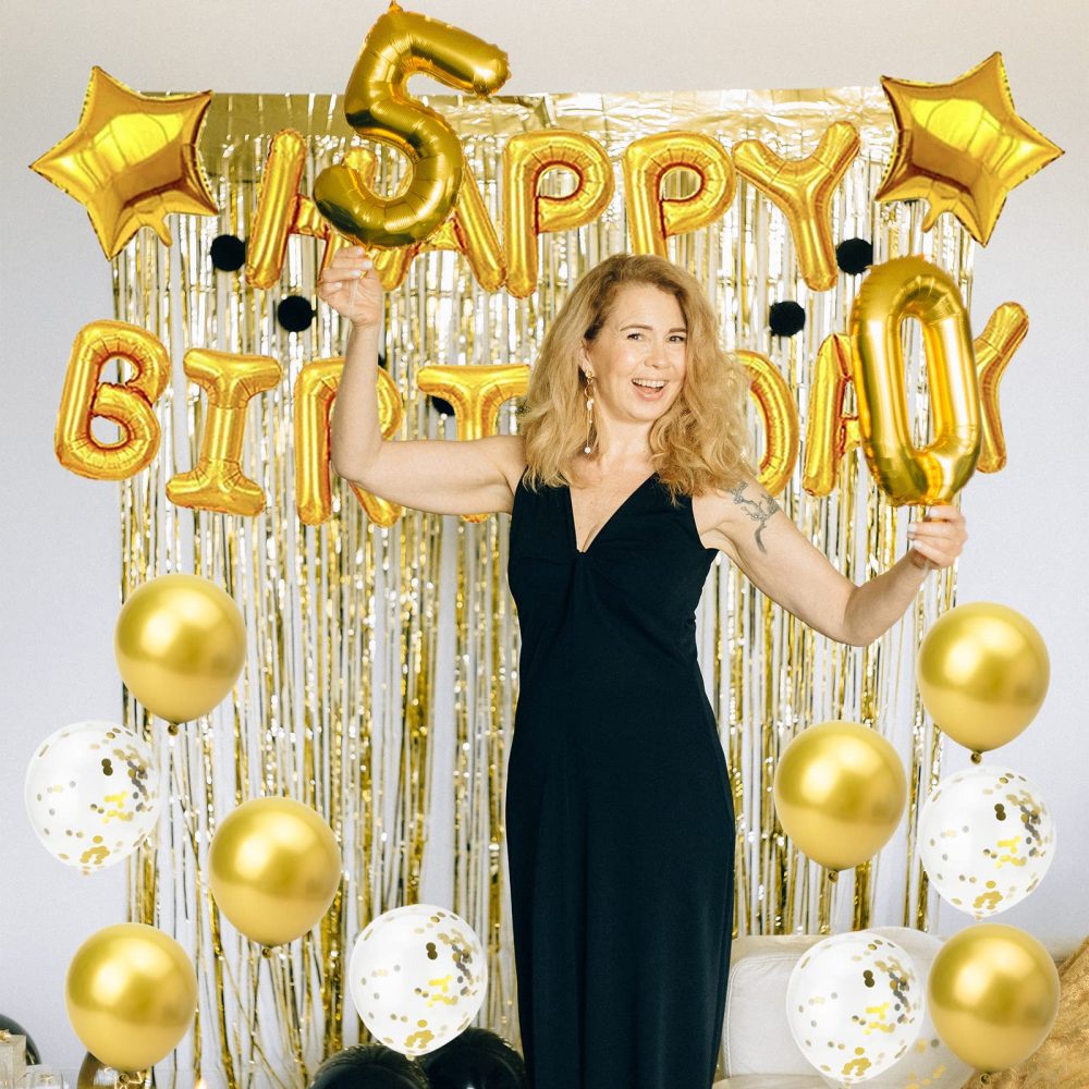 Happy Birthday Balloons, Gold Happy Birthday Balloons Banner Party Decoration, Birthday Banner Foil Balloons Self Inflating with Latex Balloons Confetti Balloons for Happy Birtyday Decorations. - Image 6