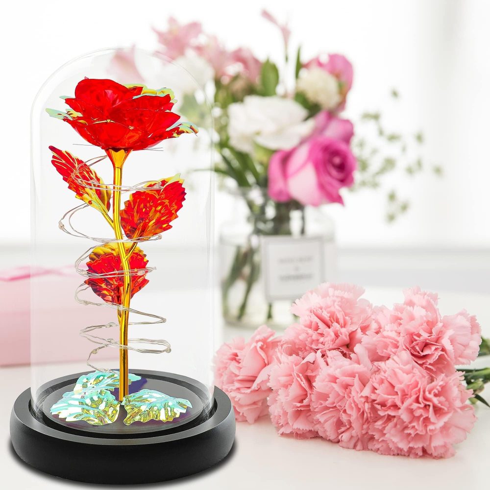 Valentines Day Gifts for Her,Birthday Gifts for Women,Valentines Rose Flower Gifts,Valentines Gifts for Mom Wife Girlfriend Grandma,Colorful Red Light Up Rose in A Glass Dome Mothers Day Rose Gift - Image 3