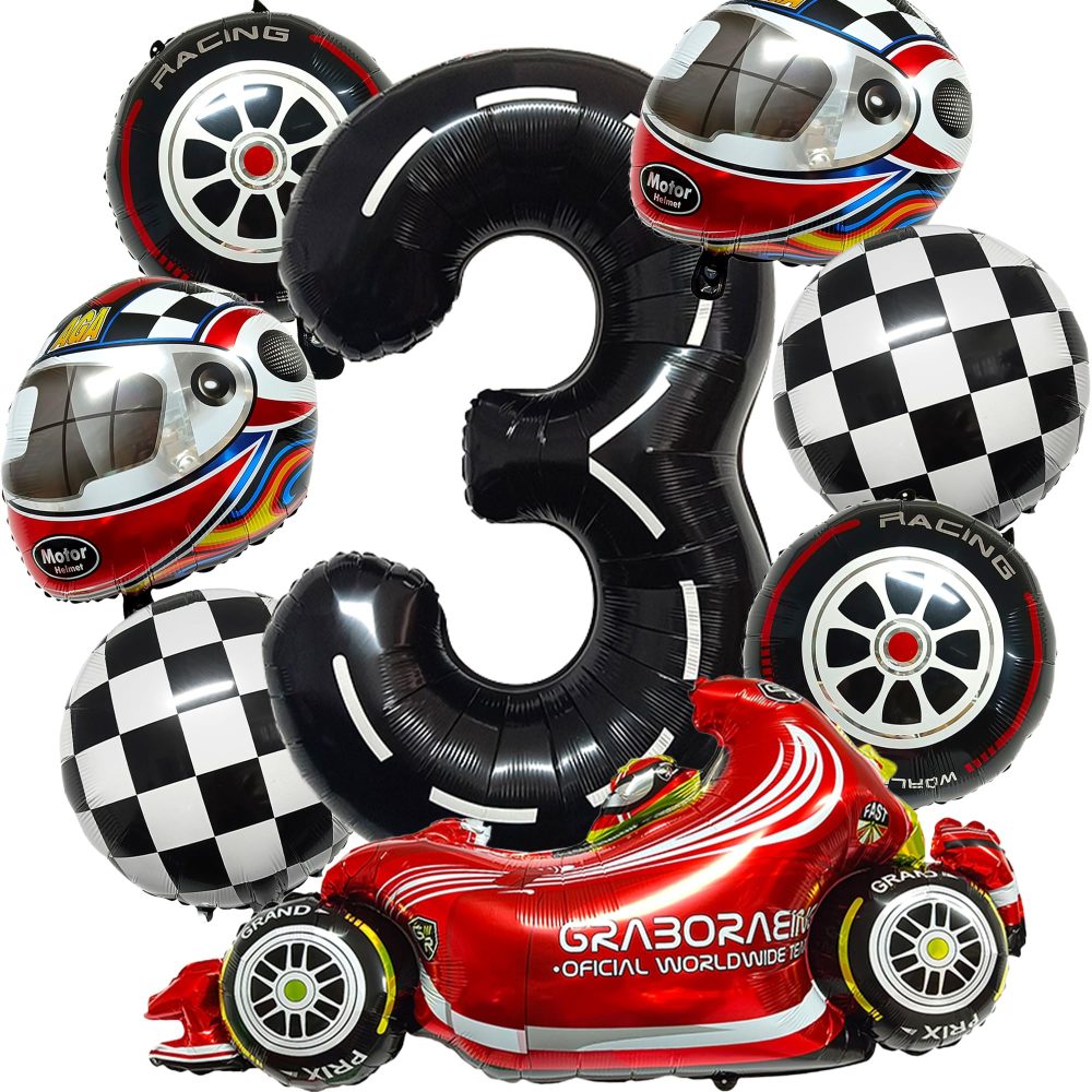 Number 3 birthday party Balloons, 8pcs Car Foil Balloons set,3 Years Old Boys Race Car Themed Birthday Party Balloons,cars Birthday Party Decorations