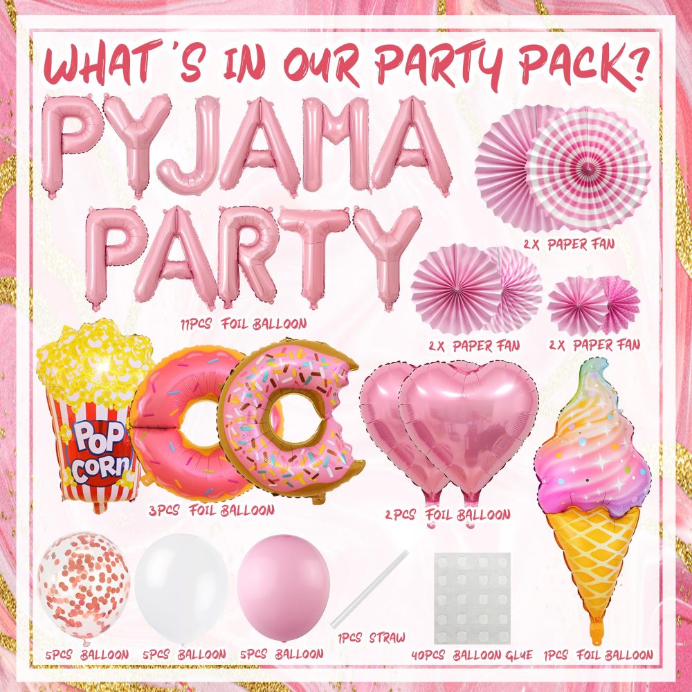 Pyjama Party Decorations for Girls - 38 Pieces Slumber Decorations Set Includes Paper Fans, Latex, Letter, Heart, Popcorn, Ice Cream, Donut Balloons for Sleepover Supplies - Image 7