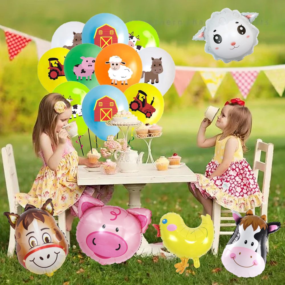 Wylario Farm Animal Balloons Decorations - 23 Pieces Farm Animal Print Latex Balloons and Cute Cow Sheep Donkey Chick Pig Shaped Foil Balloons, Farm Theme Baby Shower Birthday Party Supplies for Kids - Image 5