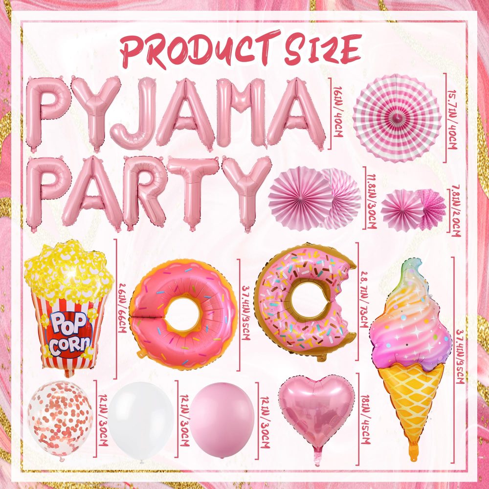 Pyjama Party Decorations for Girls - 38 Pieces Slumber Decorations Set Includes Paper Fans, Latex, Letter, Heart, Popcorn, Ice Cream, Donut Balloons for Sleepover Supplies - Image 6