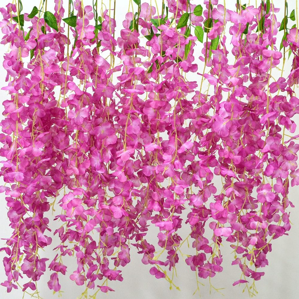 AIBAOBAO Artificial Flowers Wisteria 12PCS, Fake Flowers Vine Garland, Hanging Trailing Plants Bush String Flower for Wedding, Party, Ceremony, Home, Garden, Outdoor, Indoor Decoration (Mulberry)