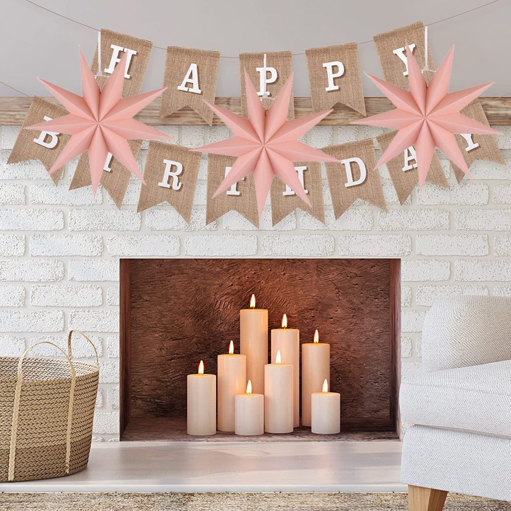 CAMILIFE 3 Pieces 9 Pointed Paper Star Lanterns 12 Inch 15D Paper Hanging Christmas Decorations Wedding Birthday Baby Shower Room Christmas Ornaments Party Supplies(Pink) - Image 2