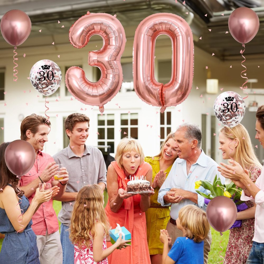 30th Birthday Decorations for Women, 30th Birthday Party Decorations with Giant Foil Number 30 Balloon Birthday Print Confetti Latex Balloon Metallic Rose Gold Balloon for 30th Birthday Balloons Decor - Image 7