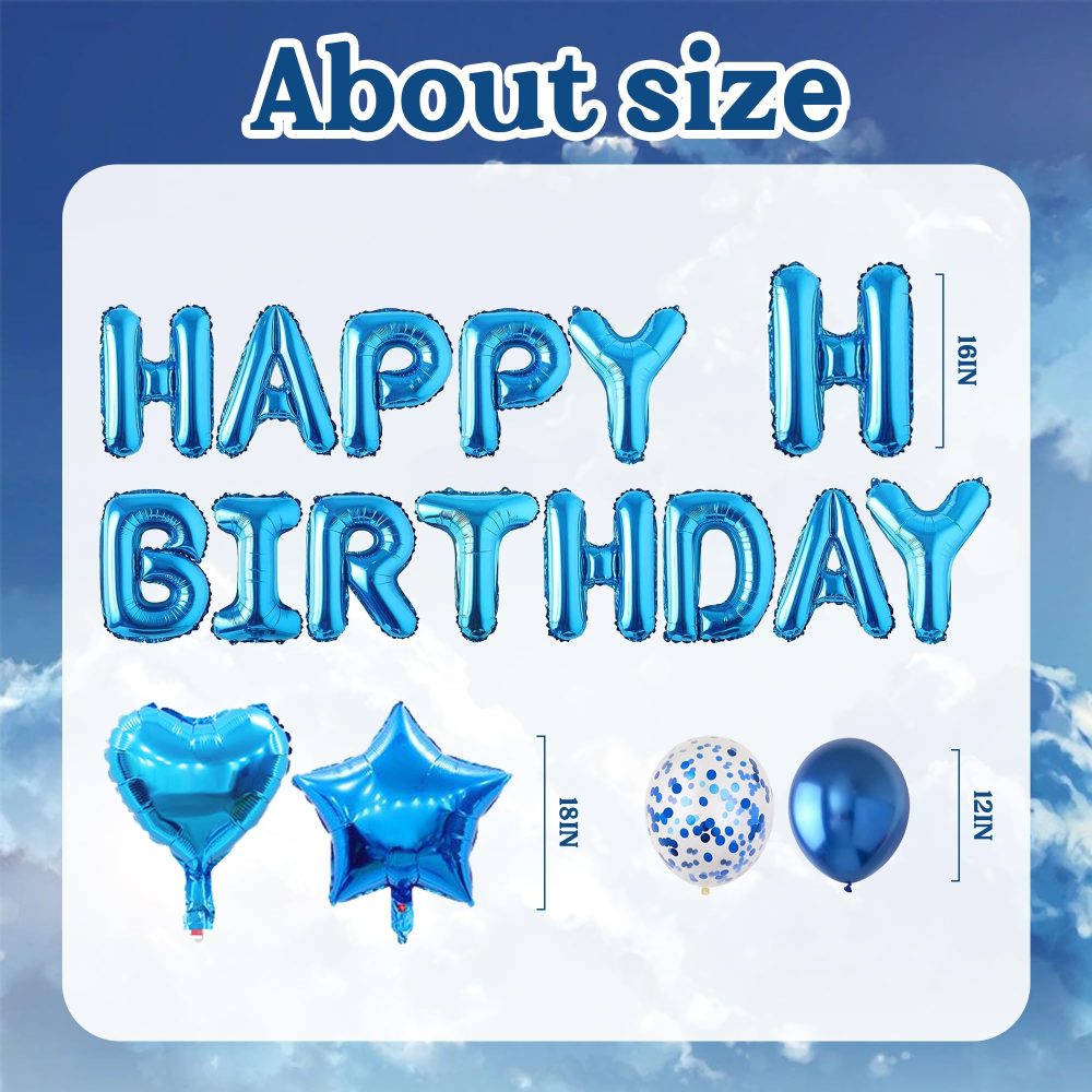 Blue Happy Birthday Decorations Balloons - 31 Pieces Blue Party Decorations, Blue Happy Birthday Banner Balloon, Star Heart Foil Balloon, Blue Sequin Balloon, For Boys Men Birthday Party Decorations - Image 6