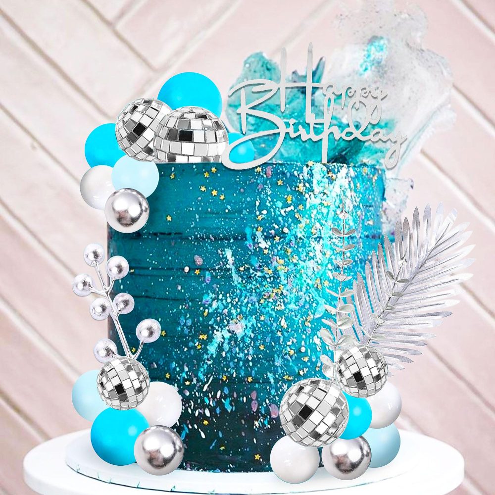 Roaring Good Time Disco Balls Cake Topper Mamma Mia Cake Decor Blue Silver Balls Cake Topper Dancing Queen Party Favors for 70s Birthday Last Disco Bachelorette Anniversary - Image 2