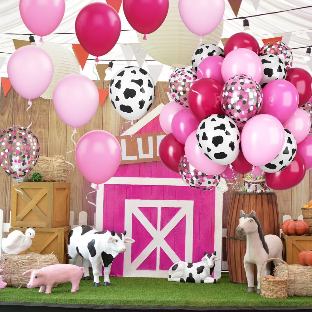 Cow Balloons, 12 Inch Cow Print Balloons Hot Pink Balloons, Cow and Pink Balloons Pastel Pink and Black Confetti Balloons for Cowgirl Theme Bithday Baby Shower Rodeo Farm Western Party Decorations - Image 3