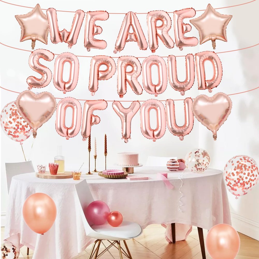 Congratulations Banner Graduation Decoration Balloons - We Are So Proud of You Balloons Banner Decorations Rose Gold Theme Party Supplies for College High School Party - Image 5