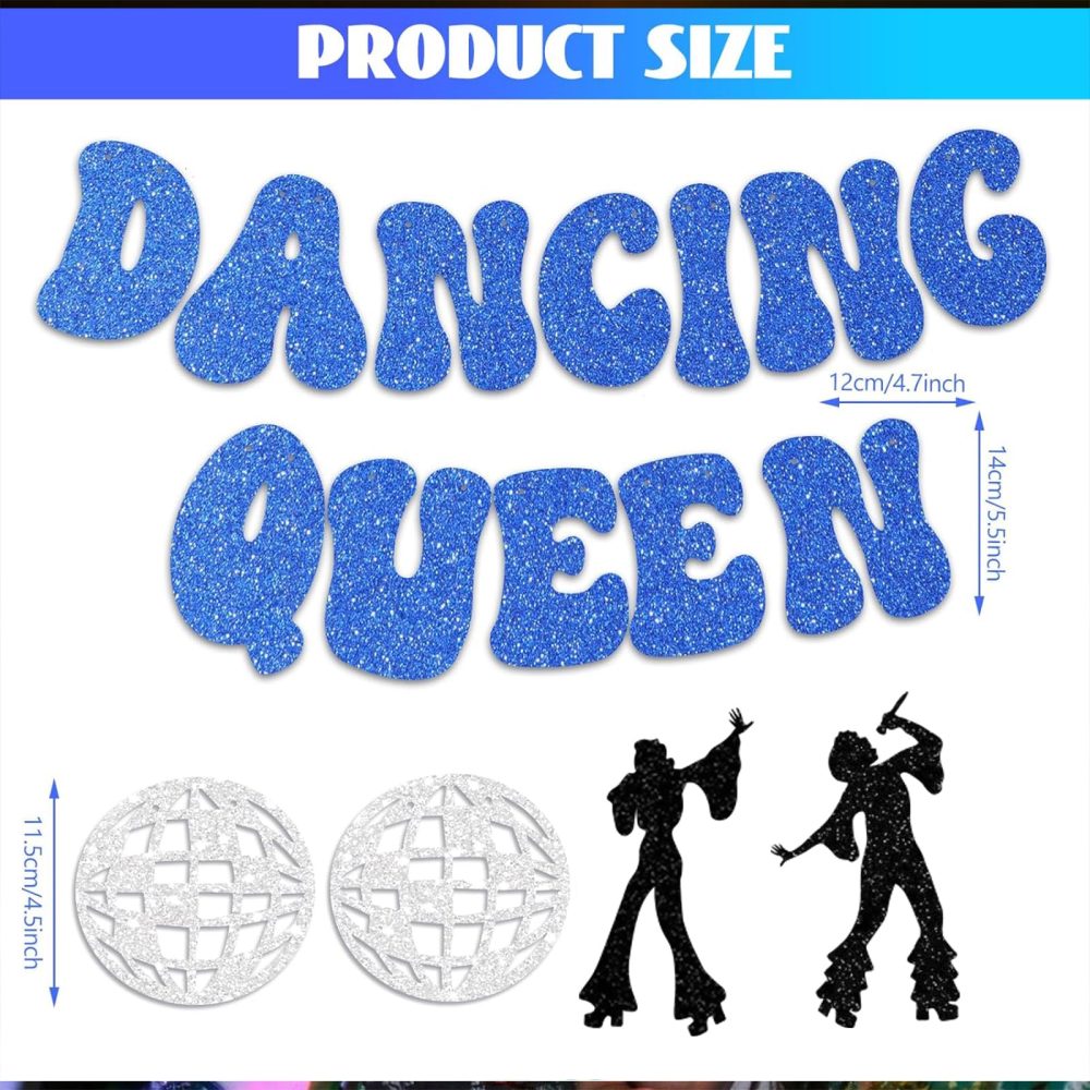 Konsait Glitter Dancing Queen Party Decorations, Mamma Mia Bachelorette Party Decorations Disco Ball Banner for Birthday Bridal Shower Wedding Party - Image 5