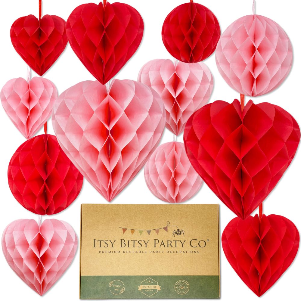 Premium Reusable Engagement Decorations - Engagement Party Decorations, Pink and Red Hanging Heart Decoration - Romantic Decorations, Proposal Decorations, Anniversary Decorations - Paper Heart Décor