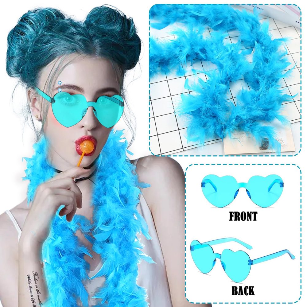 BDSHUNBF 4PCS Feather Boas, Heart Rimless Sunglasses, Crafts Feather Boa, Fancy Dress and Crafts, for Dancing Wedding Party Cosplay Halloween Costume Decoration Dress Up - Image 6