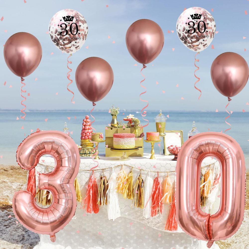 30th Birthday Decorations for Women, 30th Birthday Party Decorations with Giant Foil Number 30 Balloon Birthday Print Confetti Latex Balloon Metallic Rose Gold Balloon for 30th Birthday Balloons Decor - Image 3