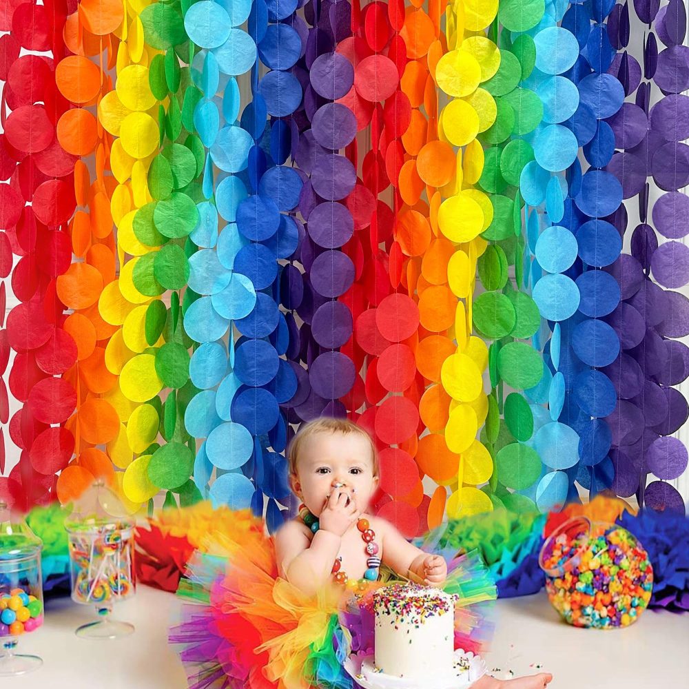 205Ft Ombre Colorful Tissue Paper Streamer Rainbow Big Circle Dots Hanging Garland Backdrop Multi Color Polka Dot Bunting Banner for Fiesta Carnival Birthday Wedding Bridal Baby Shower Party Decor - Image 2