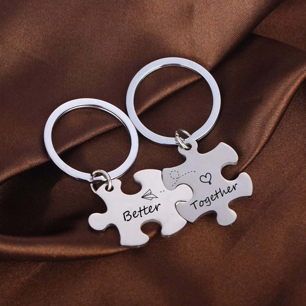 MADHAHEFU Couple Keyrings Boyfriend Girlfriend Gift Husband Keychain Valentine Day Gift Love Puzzle Jewellery (Better Together) - Image 3