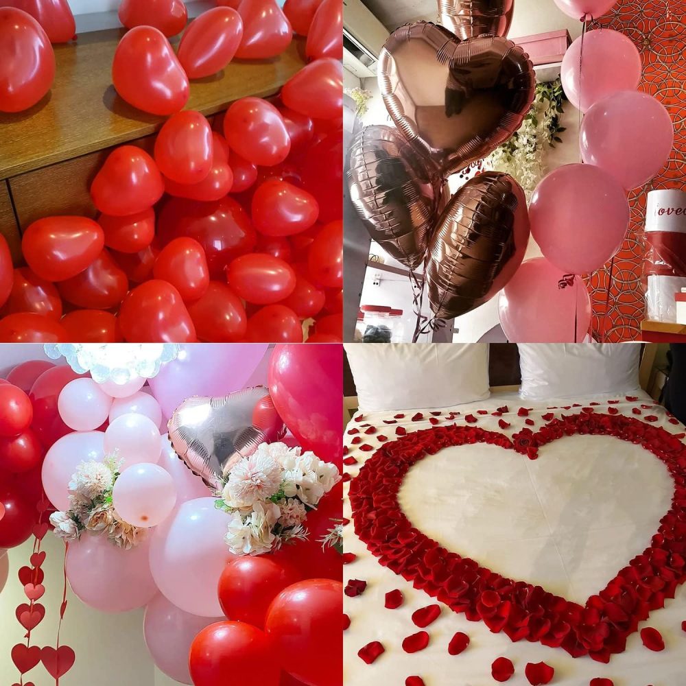 Valentines Day Balloons Kit with Heart Balloon Bear Balloon Pink Balloons I Love You Balloons 1000pcs Rose Petals for Valentines Decorations Anniversary Proposal Romantic Decorations Special Night - Image 2