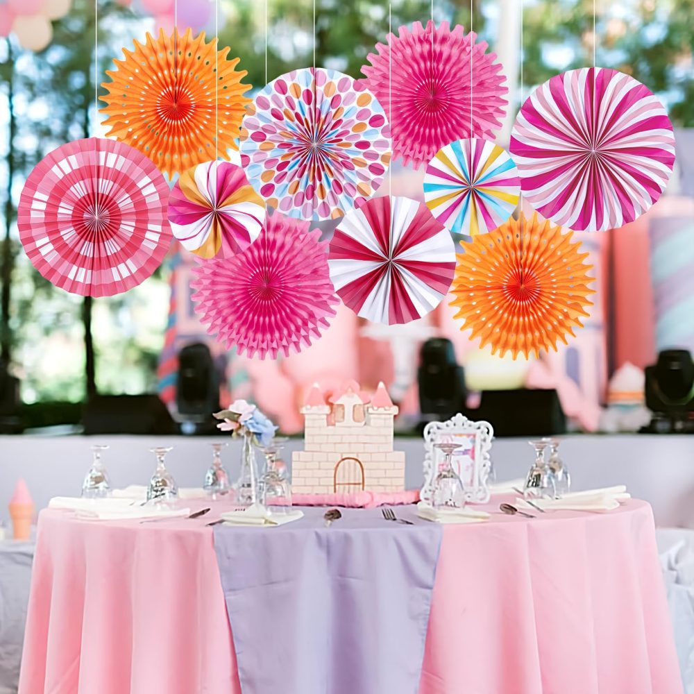 SUNBEAUTY Candy Hanging Paper Fans Set of 10 Candy Party Classroom Decorations Candy Land Party Decoration Candyland Decorations Paper Fans for Birthday Baby Shower Wedding - Image 4