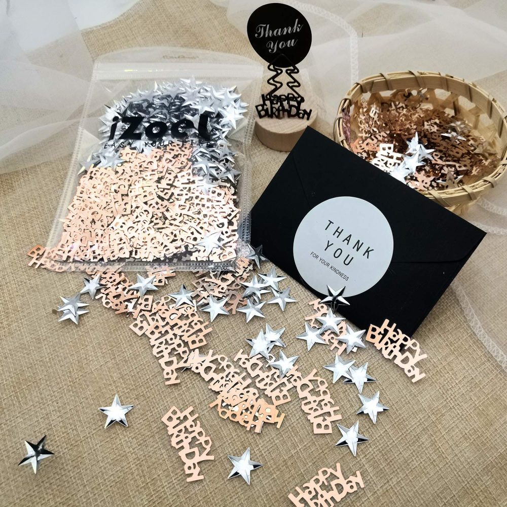 iZoeL BirthdayTable Confetti 30g incl. Rose Gold Happy Birthday Confetti (240pcs) Silver Star Confetti (350pcs) for Boys Girls Woman Kids Birthday Party Table Decoration - Image 3