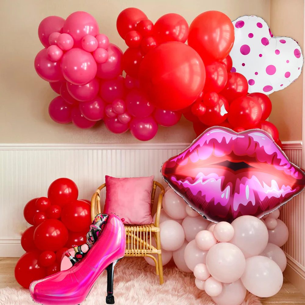 Makeup Birthday Party Decorations Balloon - 5 Pieces of Makeup Balloons, Red Lips, Lipstick, High Heels, Love Foil Balloons, For Girls Ladies Birthday Bridal Shower Spa Party Valentine's Day Decor - Image 2