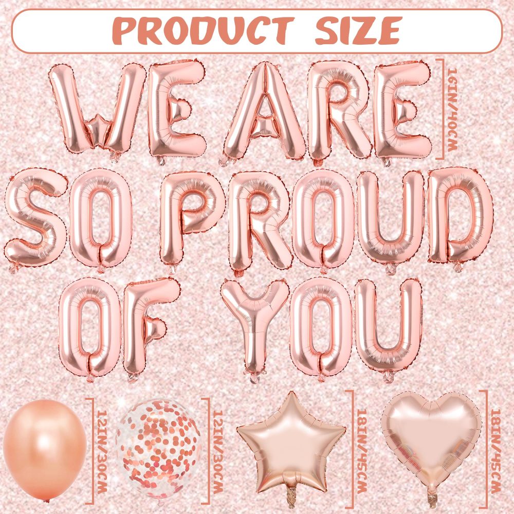 Congratulations Banner Graduation Decoration Balloons - We Are So Proud of You Balloons Banner Decorations Rose Gold Theme Party Supplies for College High School Party - Image 7