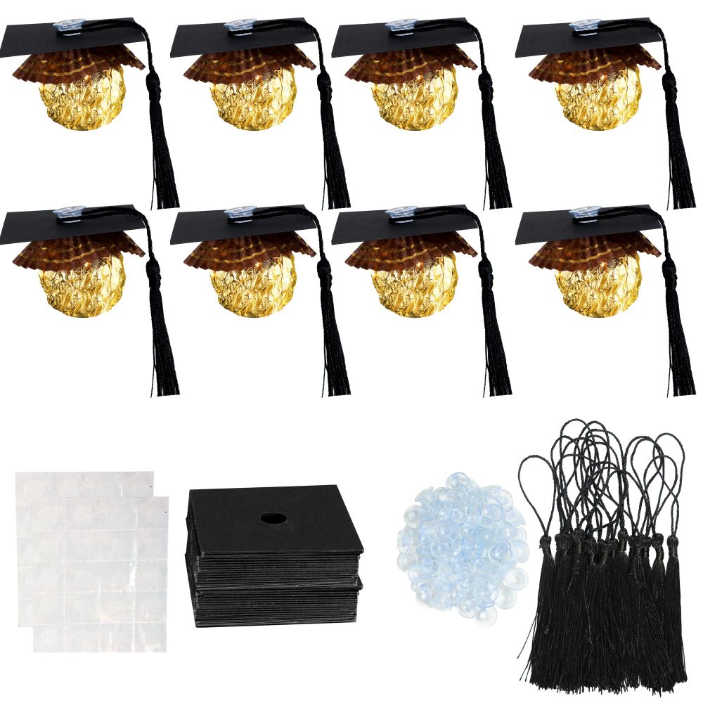 Gyufise 36Pcs Graduation Decorations 2024 Graduation Cap Cupcake Toppers Chocolate Decorations Mini Graduation Cap Decor with Tassel Adhesive Dots for Class of 2024 Congrats Grad Cap Black