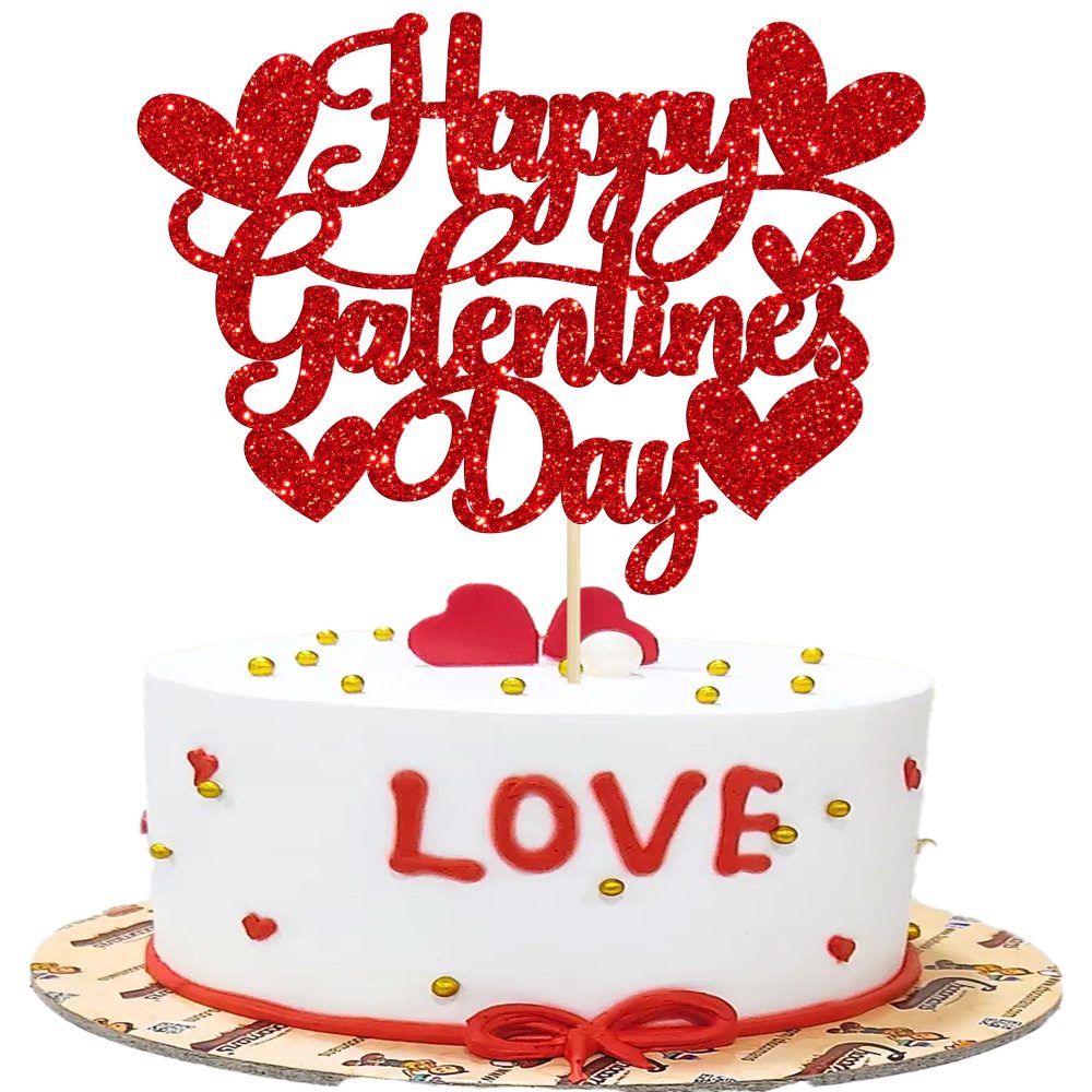 Gyufise 1Pc Happy Galentine's Day Cake Topper Glitter Sweet Love Valentines Day Cake Topper Decorations for Valentine's Day Theme Birthday Party Cake Decorations Supplies Red