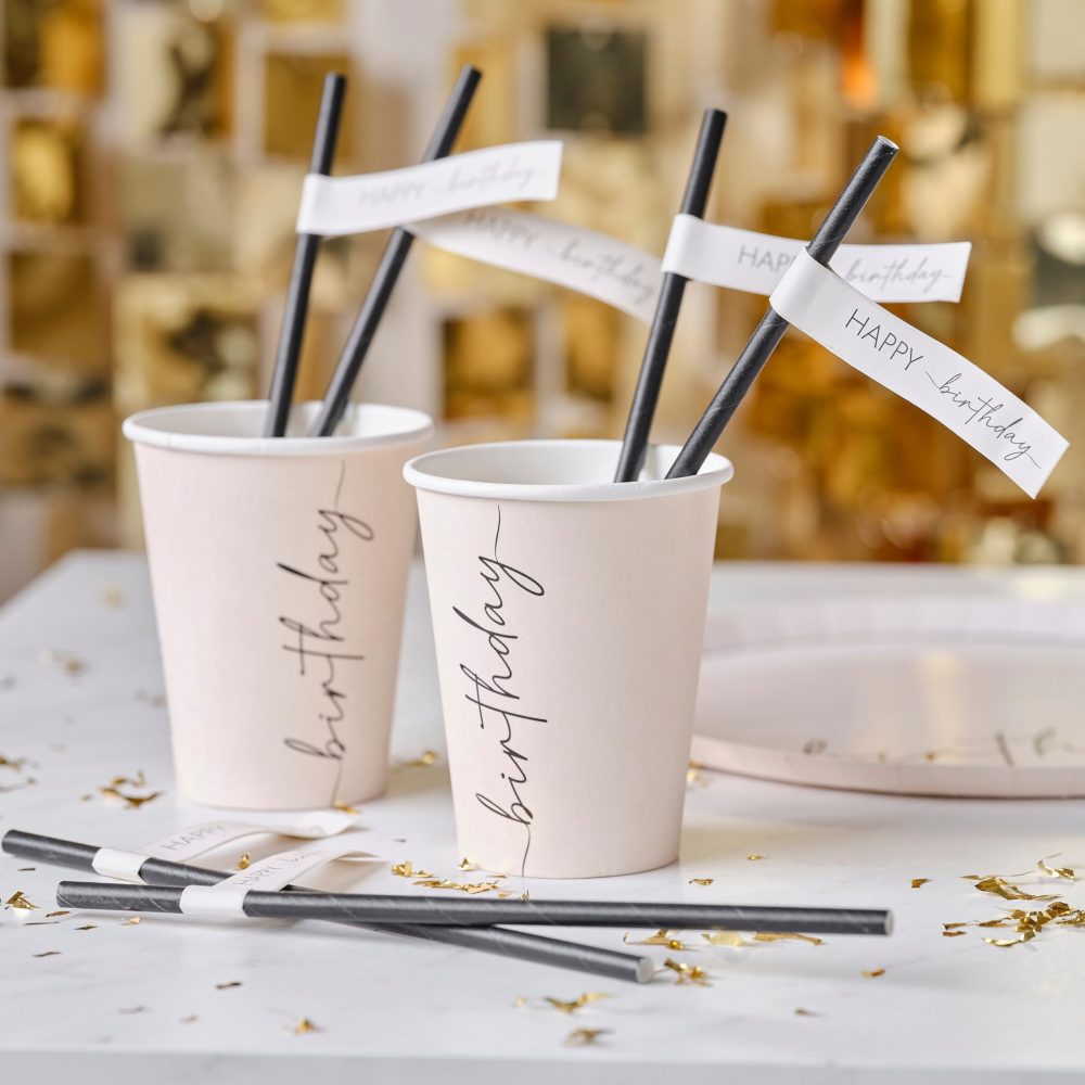 Ginger Ray Happy Birthday Black and Taupe Paper Party Straws Pack of 16 - Image 4