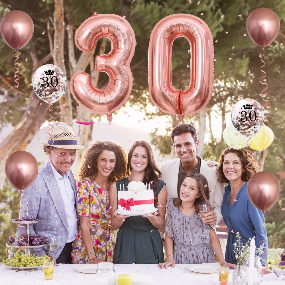 30th Birthday Decorations for Women, 30th Birthday Party Decorations with Giant Foil Number 30 Balloon Birthday Print Confetti Latex Balloon Metallic Rose Gold Balloon for 30th Birthday Balloons Decor - Image 6