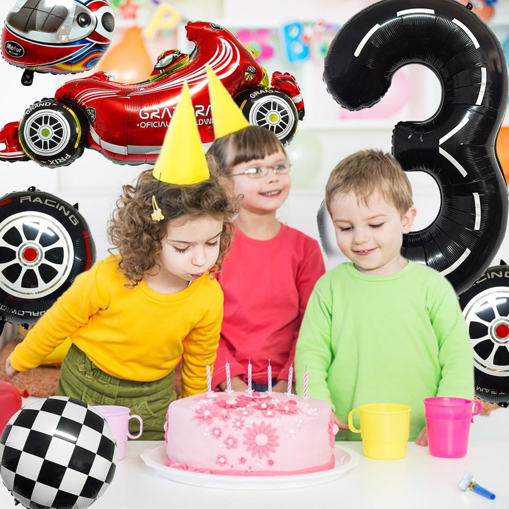 Number 3 birthday party Balloons, 8pcs Car Foil Balloons set,3 Years Old Boys Race Car Themed Birthday Party Balloons,cars Birthday Party Decorations - Image 2