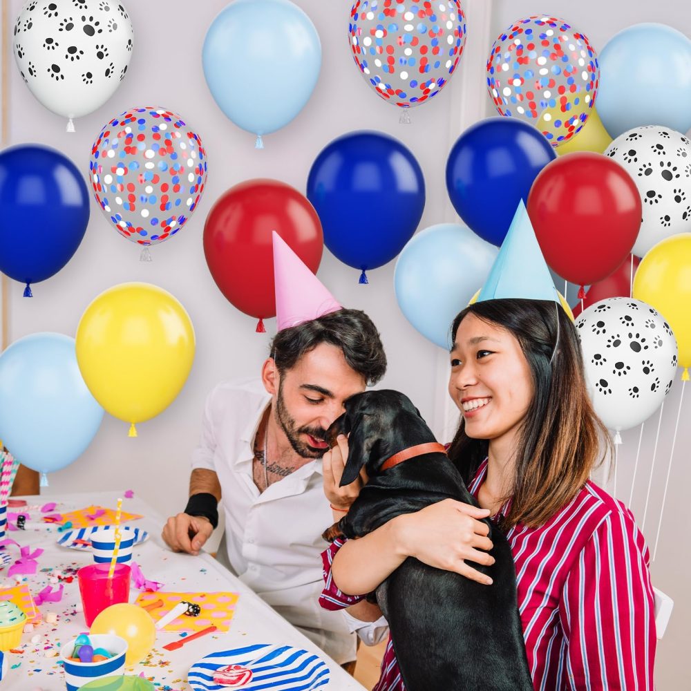 Dog Paw Balloons, 12 Inch Dog Paw Print Balloons, Royal Blue and Red Yellow Balloons, Red and Blue Confetti Balloons for Puppy Paw Theme Boys Girls Birthday Baby Shower Party Decorations - Image 3