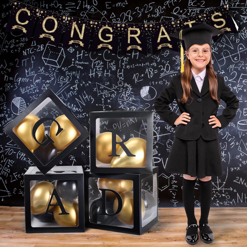 KESOTE Graduations Balloons Box, Class of 2024 Congratulations Grads Party Backdrop Transparent Balloons Boxes for High School College Master PhD. Graduation Party - Image 4