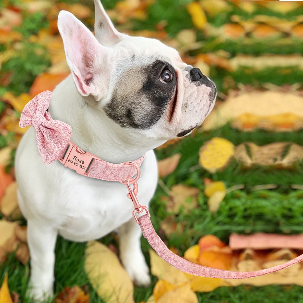 PET ARTIST Personalized Girl Dog Collars with Detachable Bowtie - Soft & Comfy Cute Dog Collar and Leash Set with Rose Gold Buckle - Adjustable Bowtie Collars for Small Medium Large Dogs,Pink,S - Image 3