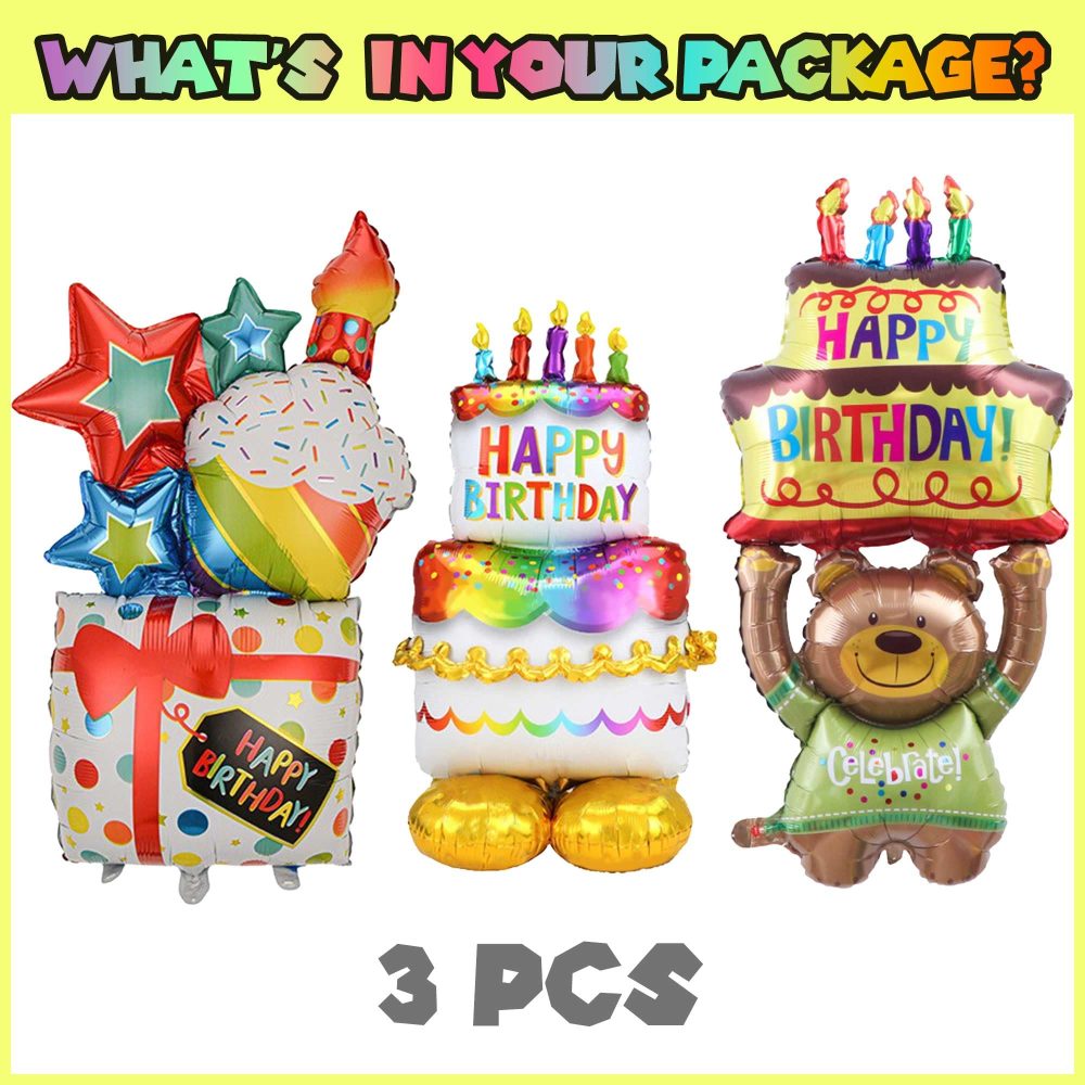 Standing Happy Birthday Balloons Decorations - 3 Pcs Freestanding Decor Printed Chrome Colorful Foil Balloons Helium for Animal Themed Girls Boys Party Supplies - Image 6