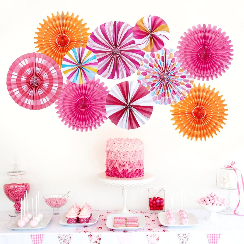 SUNBEAUTY Candy Hanging Paper Fans Set of 10 Candy Party Classroom Decorations Candy Land Party Decoration Candyland Decorations Paper Fans for Birthday Baby Shower Wedding - Image 3