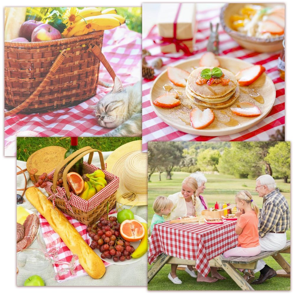 Cisolen 4 Pieces Disposable Tablecloth Red and White Gingham Check PE Tablecloth Rectangular Tablecloth for Party Christmas Wedding Picnic Birthday Halloween Decorations 130 x 220cm - Image 4