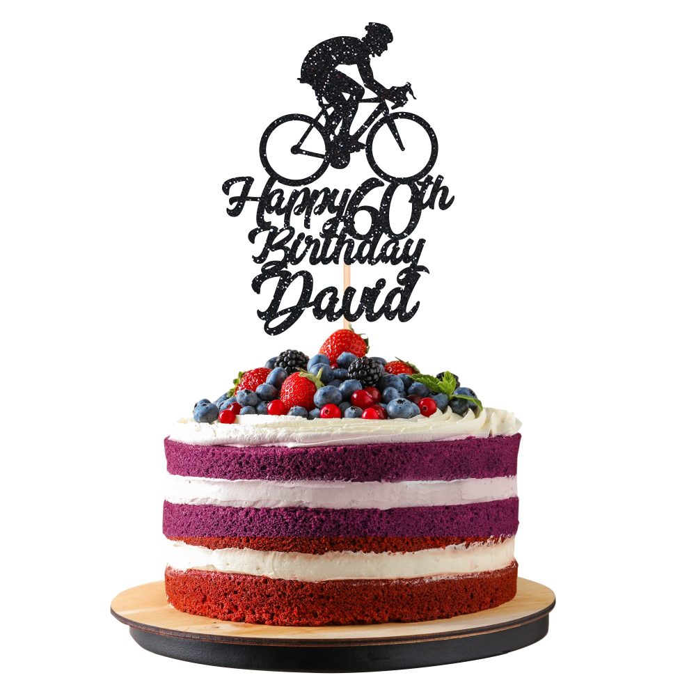 Pomchick, Personalised Cyclist Name and Age Glitter Cake Topper, Approx. 6”, Gold Silver Black +6 Available Colours, Cycling Bicycle Bike Theme Birthday Party Decoration