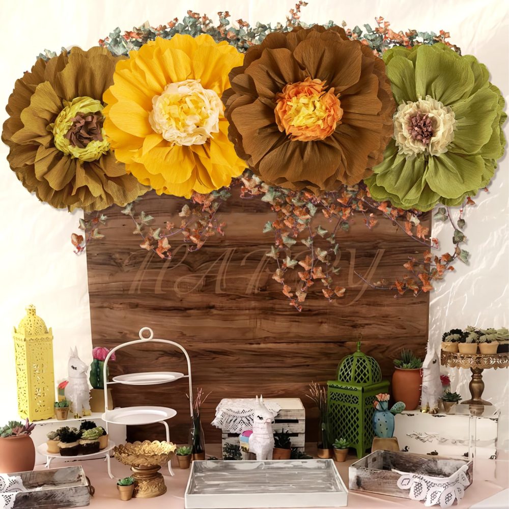 SUNBEAUTY Autumn Decorations 4 PCS 20" Party Brown Fall Giant Paper Flowers Tissue Paper Flowers Paper Flowers Decorations Spring Party Decorations Flower Birthday Party Decorations - Image 3