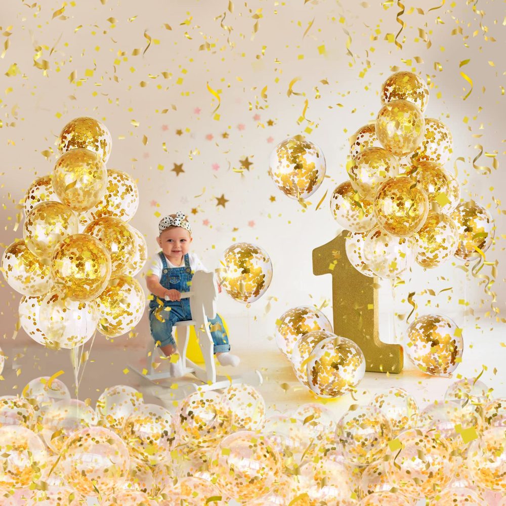 Unisun Confetti Balloons, 20pcs Gold Sequins Balloons Set 12" Inch Latex Party Balloon for Birthday Wedding Baby Shower Anniversary Celebrations Party Decorations - Image 5