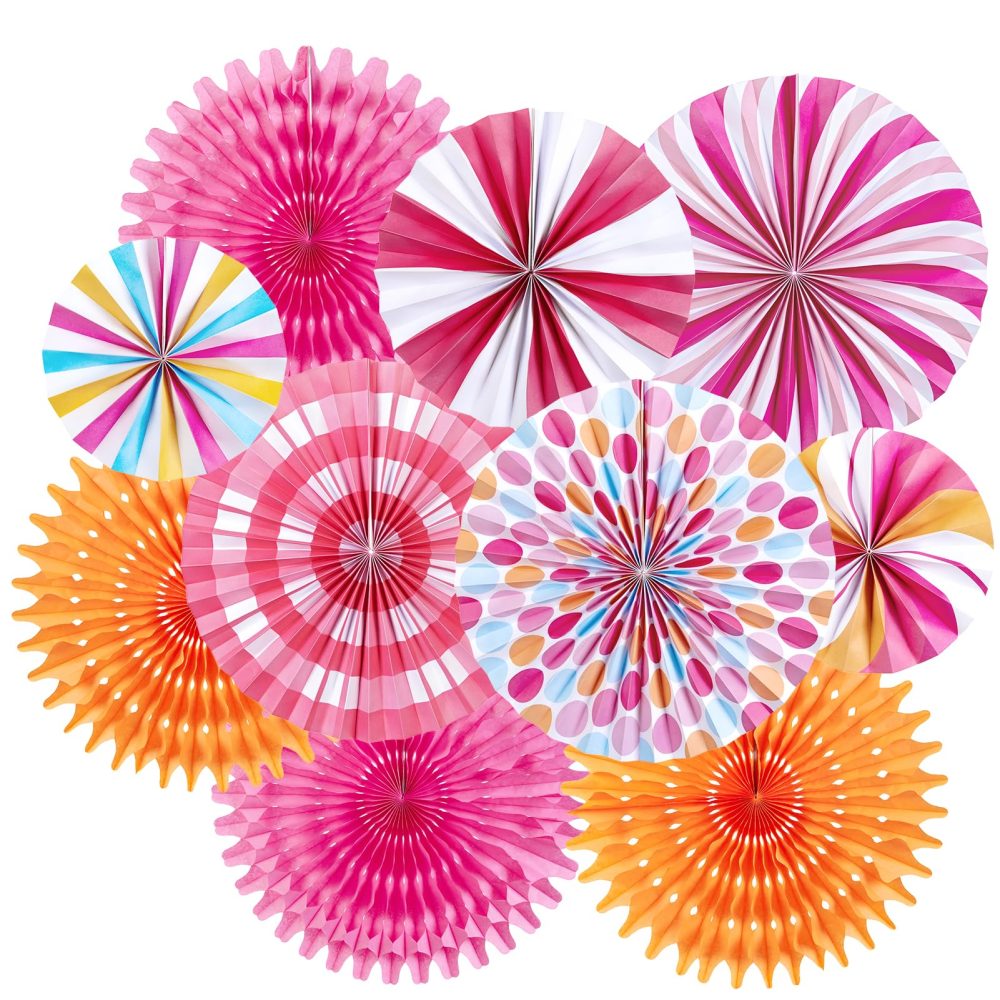 SUNBEAUTY Candy Hanging Paper Fans Set of 10 Candy Party Classroom Decorations Candy Land Party Decoration Candyland Decorations Paper Fans for Birthday Baby Shower Wedding