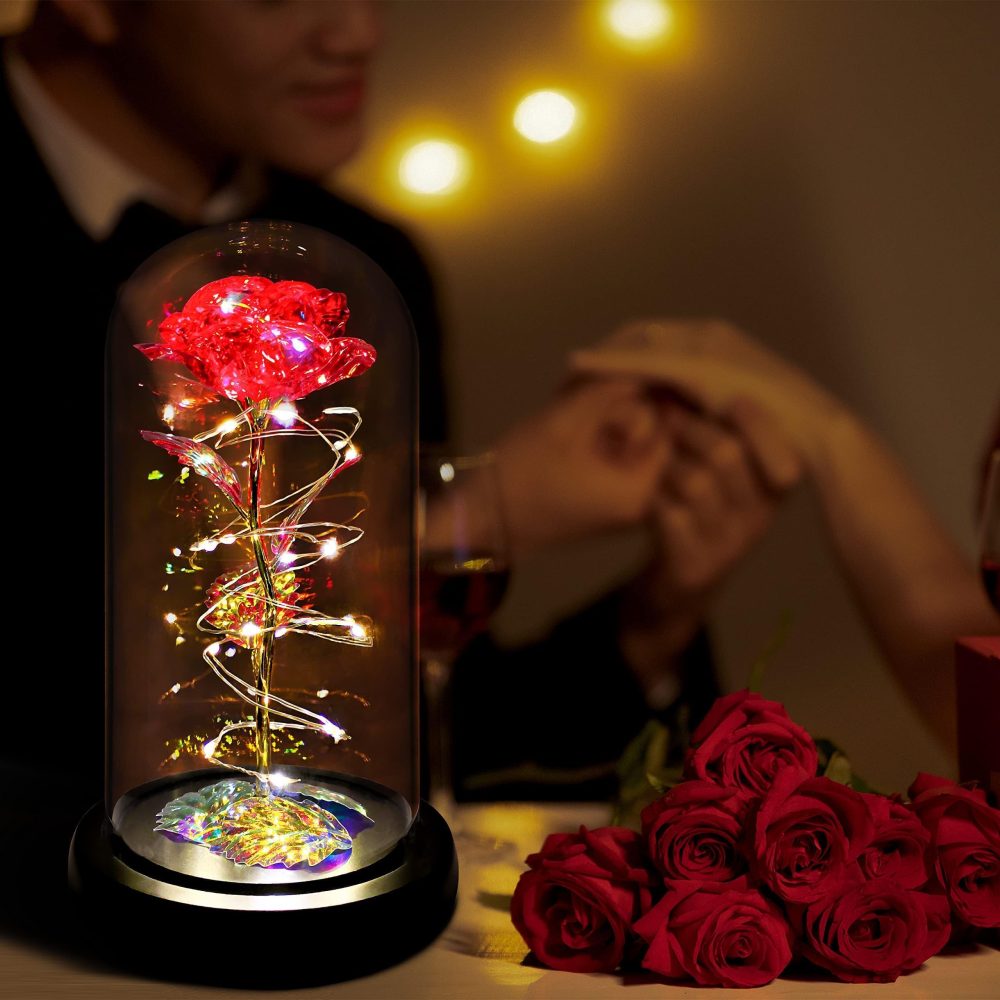 Valentines Day Gifts for Her,Birthday Gifts for Women,Valentines Rose Flower Gifts,Valentines Gifts for Mom Wife Girlfriend Grandma,Colorful Red Light Up Rose in A Glass Dome Mothers Day Rose Gift - Image 5