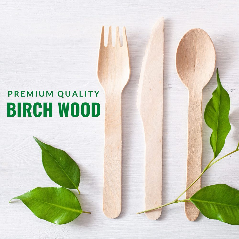 KANS 300 pcs Disposable Wooden Cutlery Set Eco Friendly 100 Forks 100 Spoons 100 Knives - Plastic Free Packaging - Biodegradable Compostable Recyclable-Ideal for Outdoor and Indoor Events and Parties - Image 5