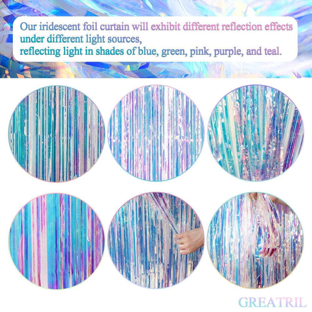 Iridescent Party Streamers Backdrop - GREATRIL Holographic Tinsel Foil Fringe Curtain for Mermaid/Disco Theme/Euphoria/Eras Party Decor, 1m x 2m, Pack of 2 - Image 4