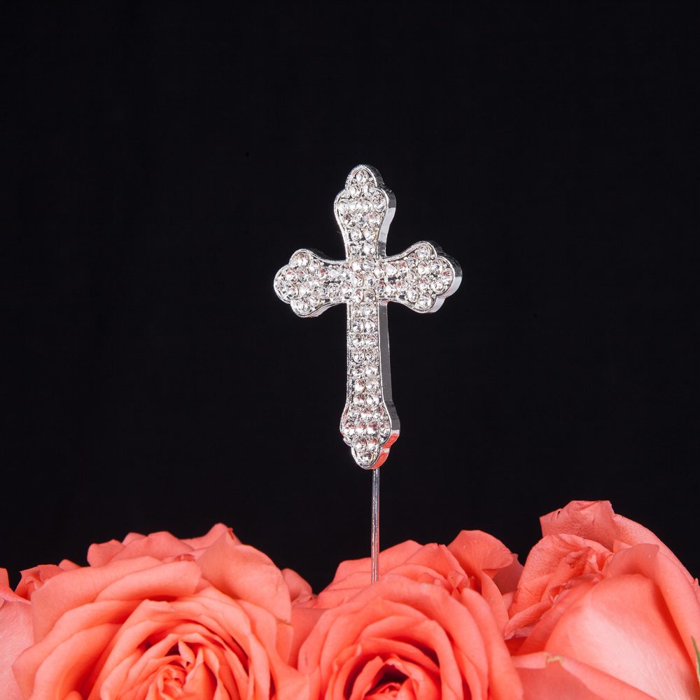 LOVENJOY Cross Rhinestone Crystal Cake Top Topper for Wedding Religious Baptism Christening First Communion Confirmation, Silver Colour (Small 2.2-inch wide) - Image 2