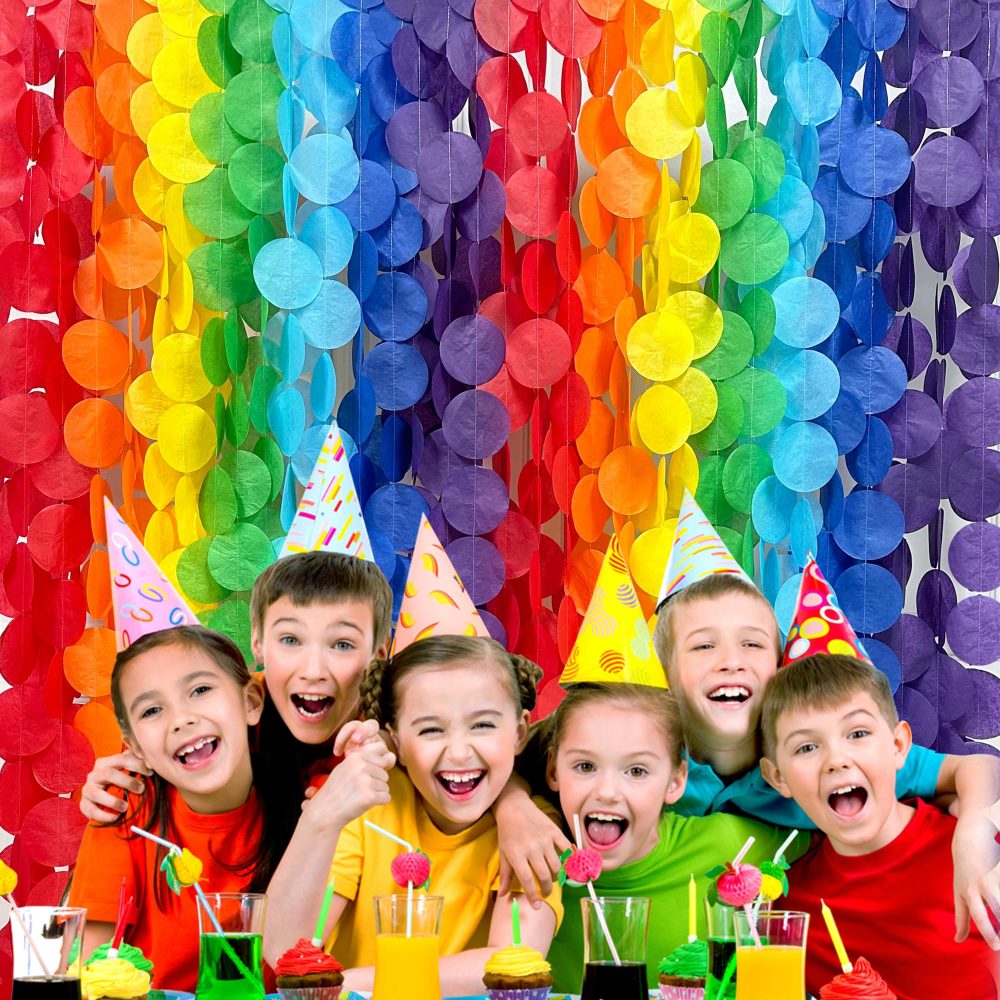 205Ft Ombre Colorful Tissue Paper Streamer Rainbow Big Circle Dots Hanging Garland Backdrop Multi Color Polka Dot Bunting Banner for Fiesta Carnival Birthday Wedding Bridal Baby Shower Party Decor - Image 4