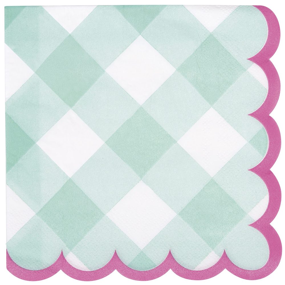 Unique 25532 Paper Napkins-16.5 cm-Pastel Gingham Party-16 Count (Pack of 1), Multicolour